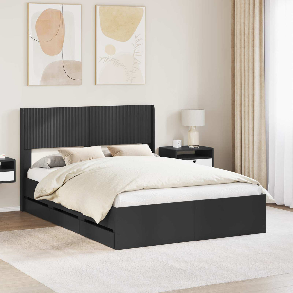 Bedframe met opbergruimte en hoofdbord Zwart 140 x 200 cm is nu te koop bij PeponiXL, paradijselijk wonen!