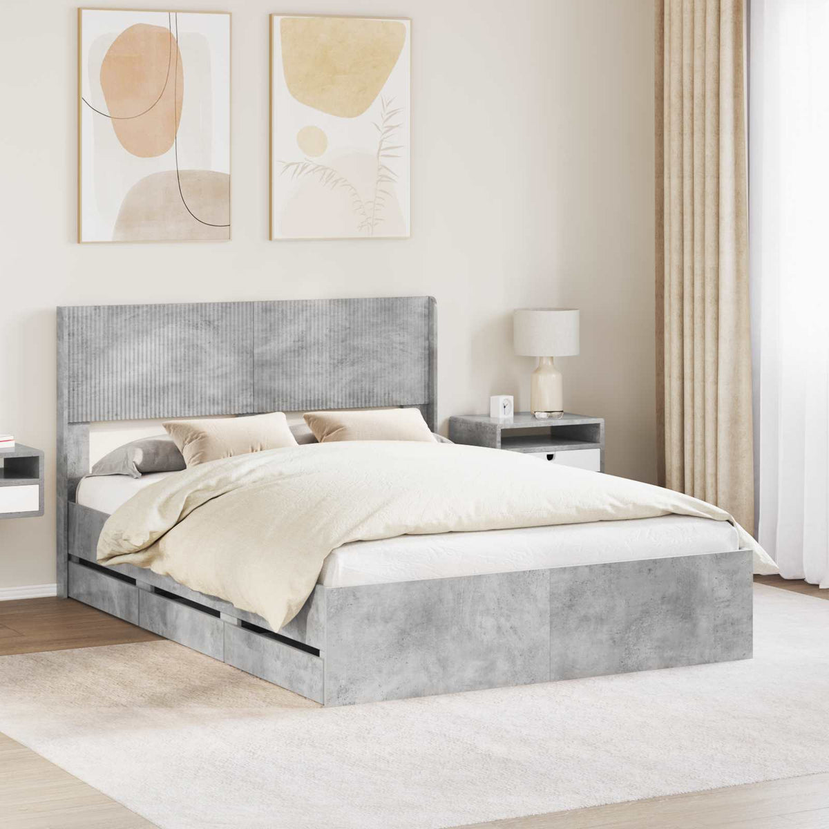 Bedframe met opbergruimte en hoofdbord Betongrijs 140 x 200 cm is nu te koop bij PeponiXL, paradijselijk wonen!