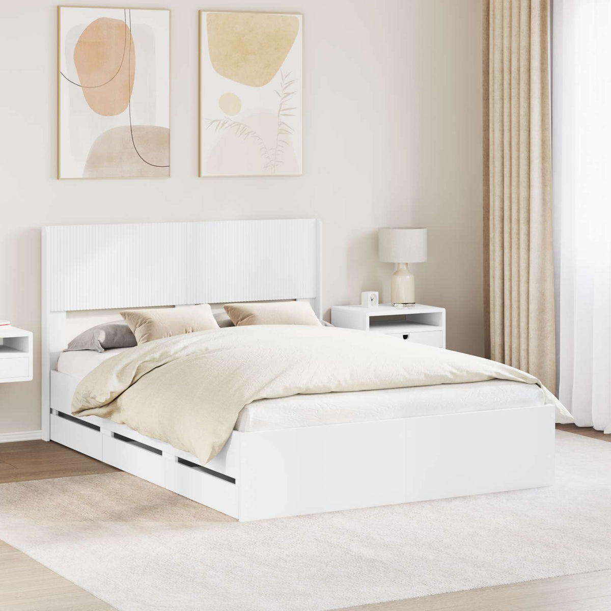 Bedframe met opbergruimte en hoofdbord Wit 140 x 190 cm is nu te koop bij PeponiXL, paradijselijk wonen!
