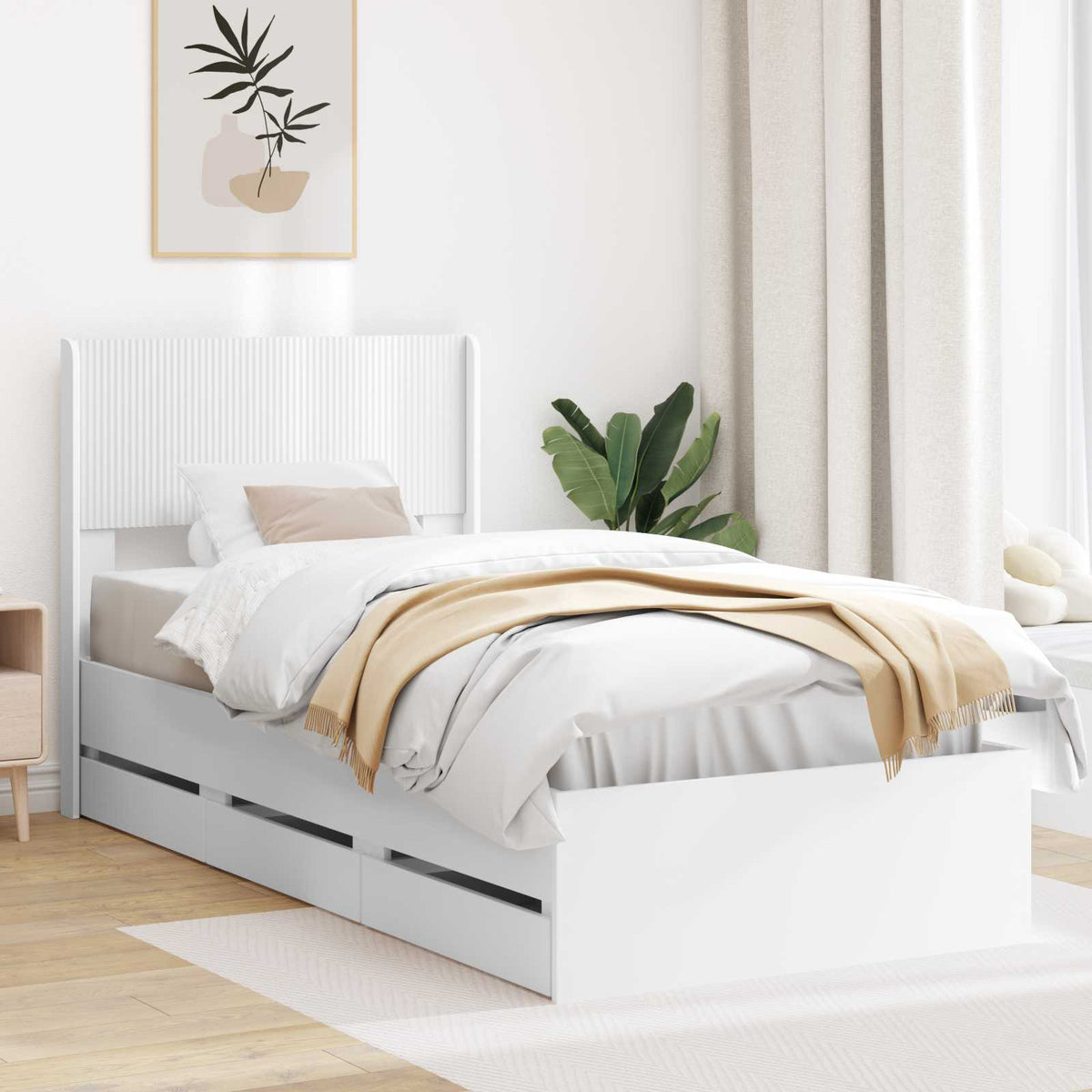 Bedframe met opbergruimte en hoofdbord Wit 100 x 200 cm is nu te koop bij PeponiXL, paradijselijk wonen!