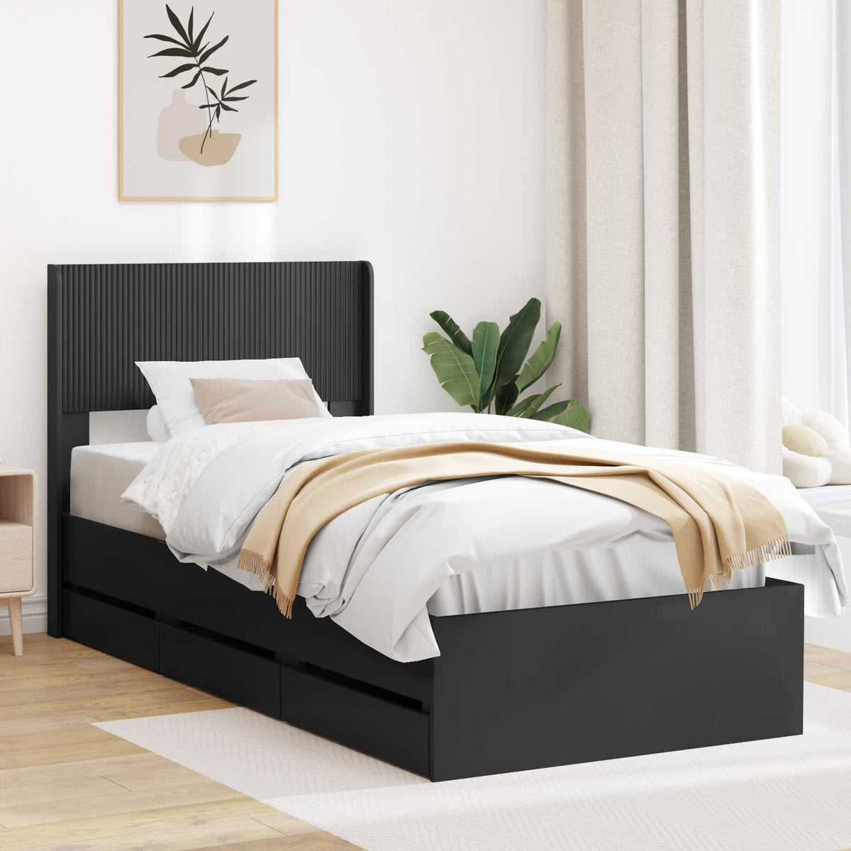 Bedframe met opbergruimte en hoofdbord Zwart 90 x 190 cm is nu te koop bij PeponiXL, paradijselijk wonen!