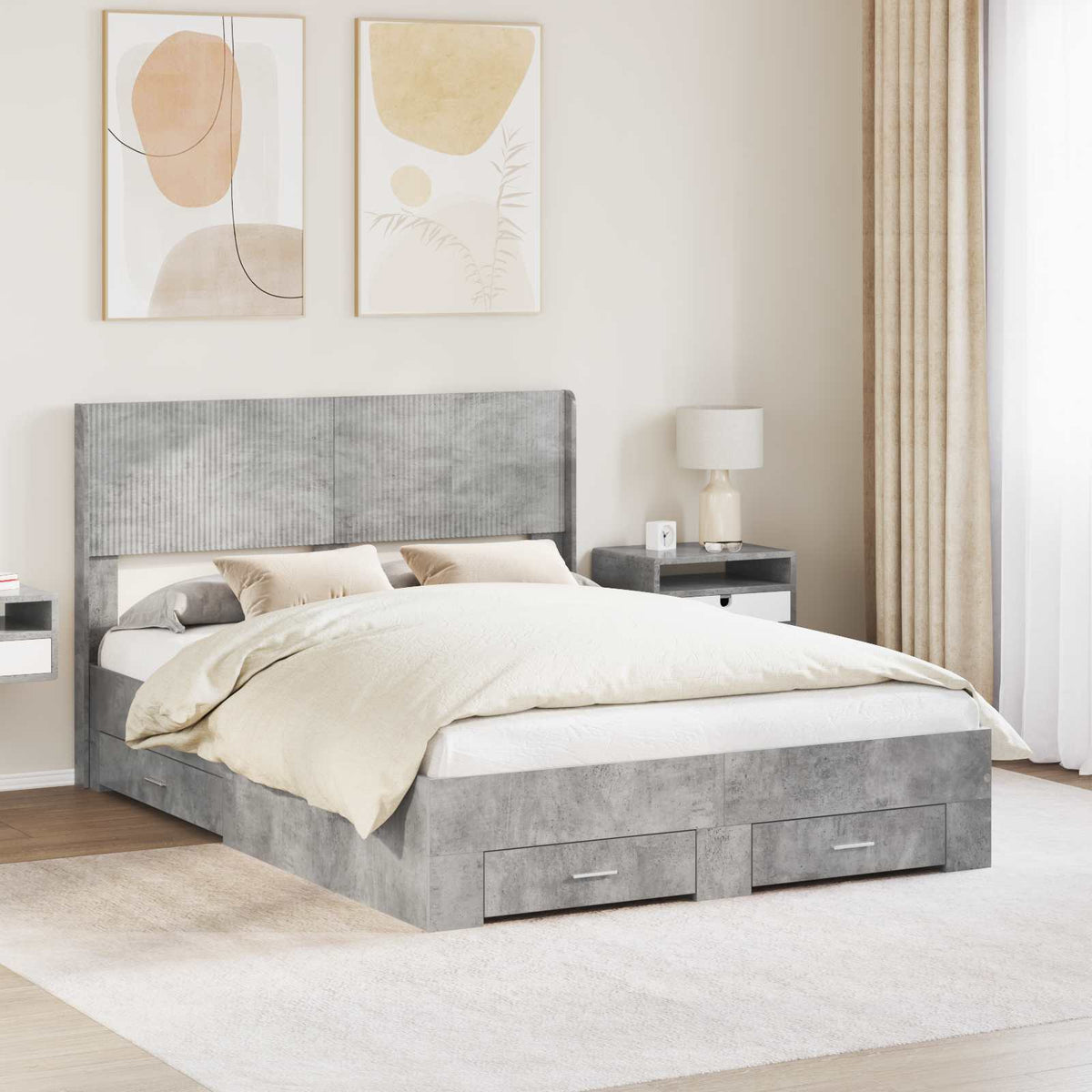 Bedframe met opbergruimte en hoofdbord Betongrijs 150 x 200 cm is nu te koop bij PeponiXL, paradijselijk wonen!