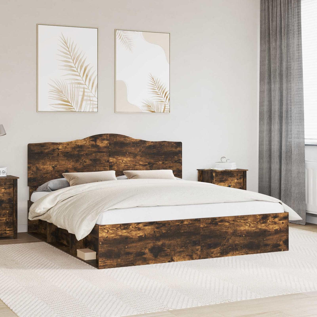 Bedframe Gerookt eiken 200 x 200 cm Massief grenenhout is nu te koop bij PeponiXL, paradijselijk wonen!