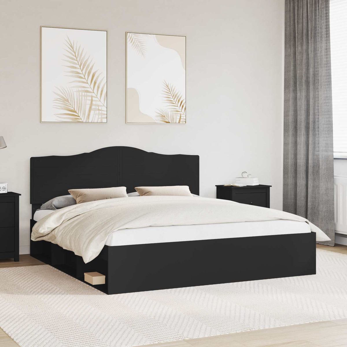 Bedframe met hoofdeinde Zwart 180 x 200 cm Massief grenenhout is nu te koop bij PeponiXL, paradijselijk wonen!