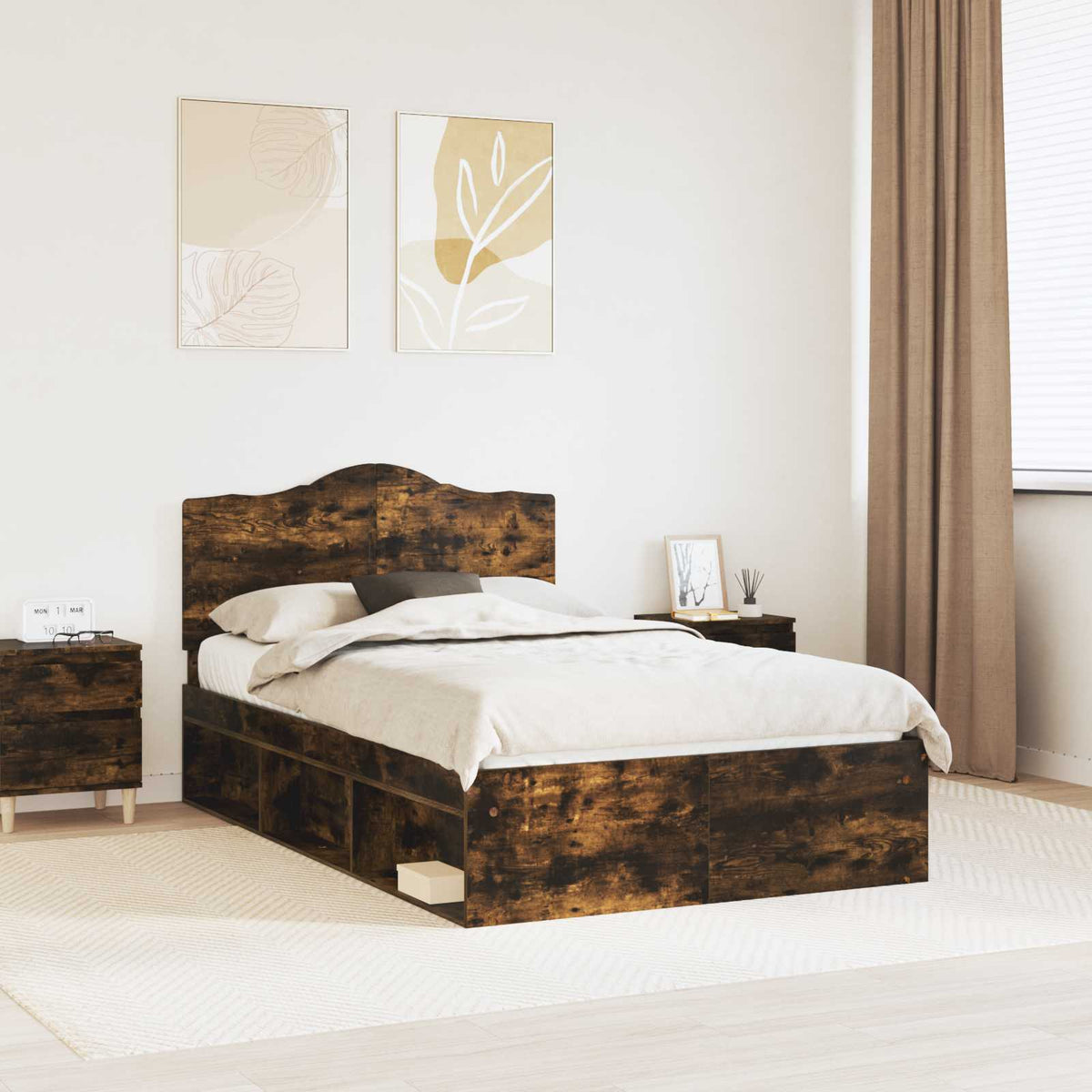 Bedframe Gerookt eiken 135 x 190 cm Massief grenenhout is nu te koop bij PeponiXL, paradijselijk wonen!