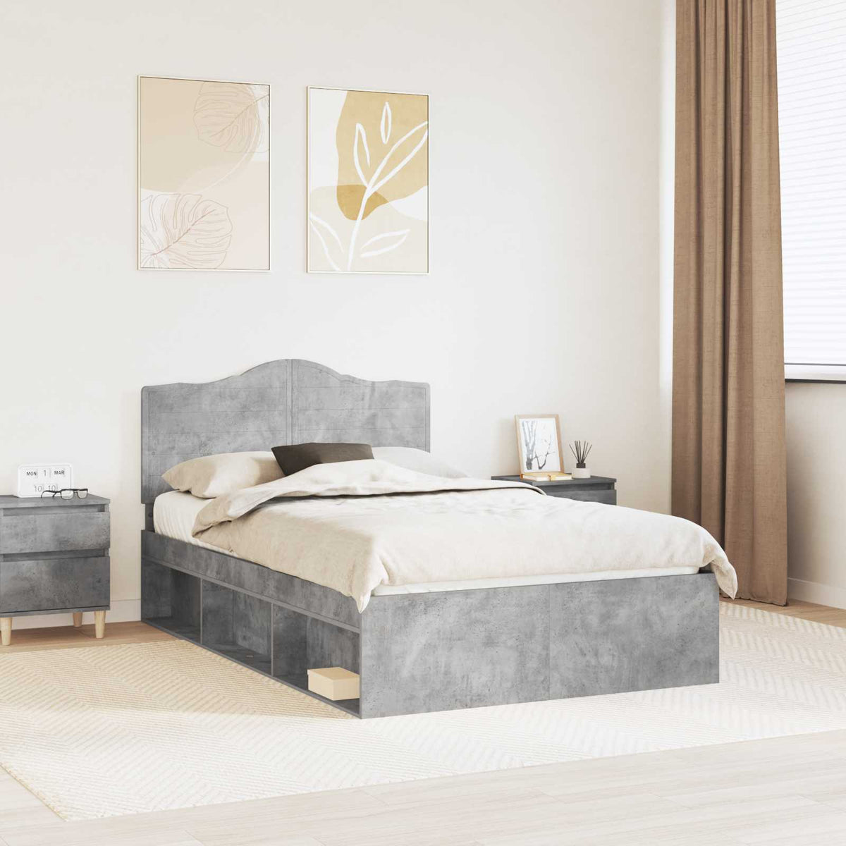 Bedframe met hoofdeinde Beton 120 x 200 cm Massief grenenhout is nu te koop bij PeponiXL, paradijselijk wonen!