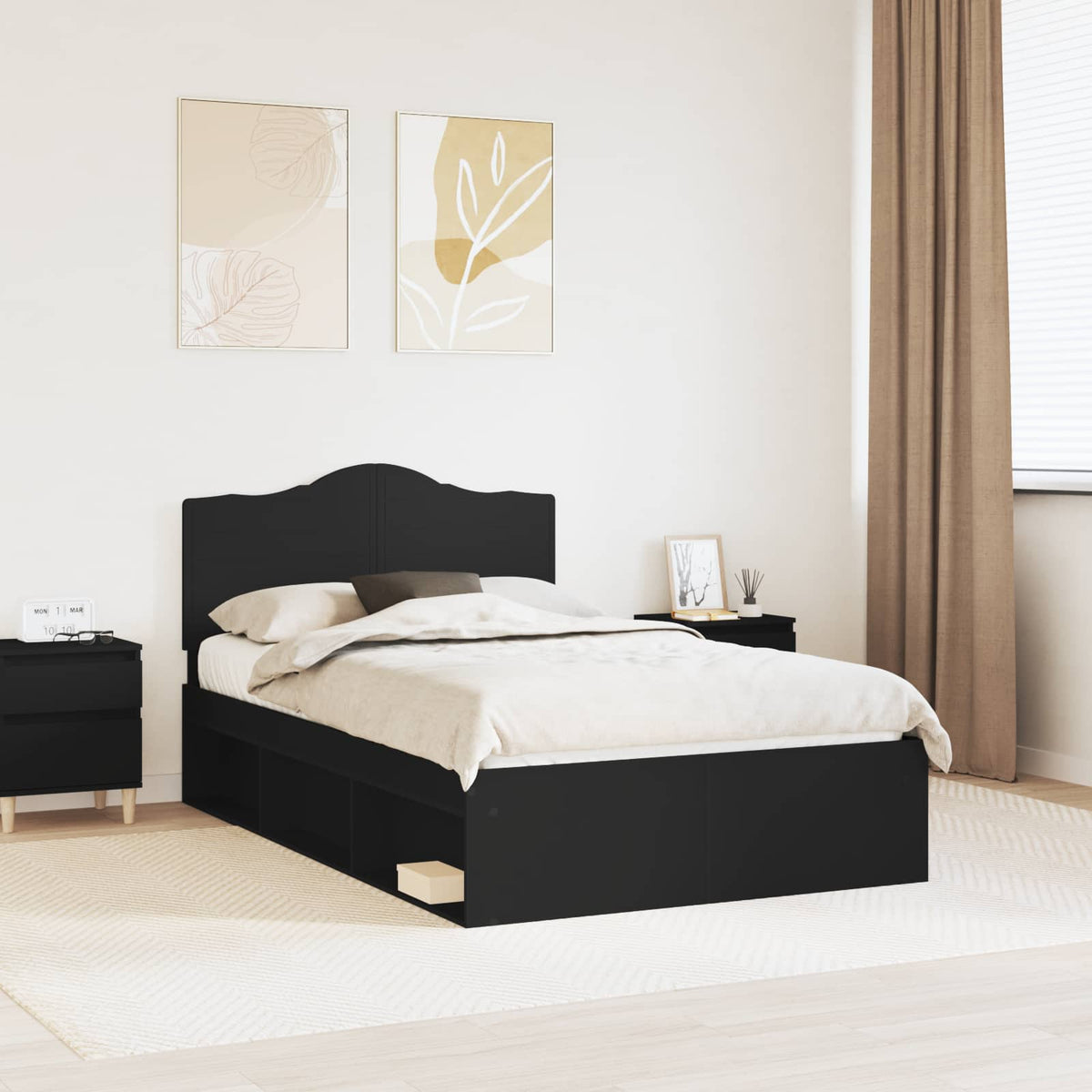 Bedframe met hoofdeinde Zwart 120 x 190 cm Massief grenenhout is nu te koop bij PeponiXL, paradijselijk wonen!