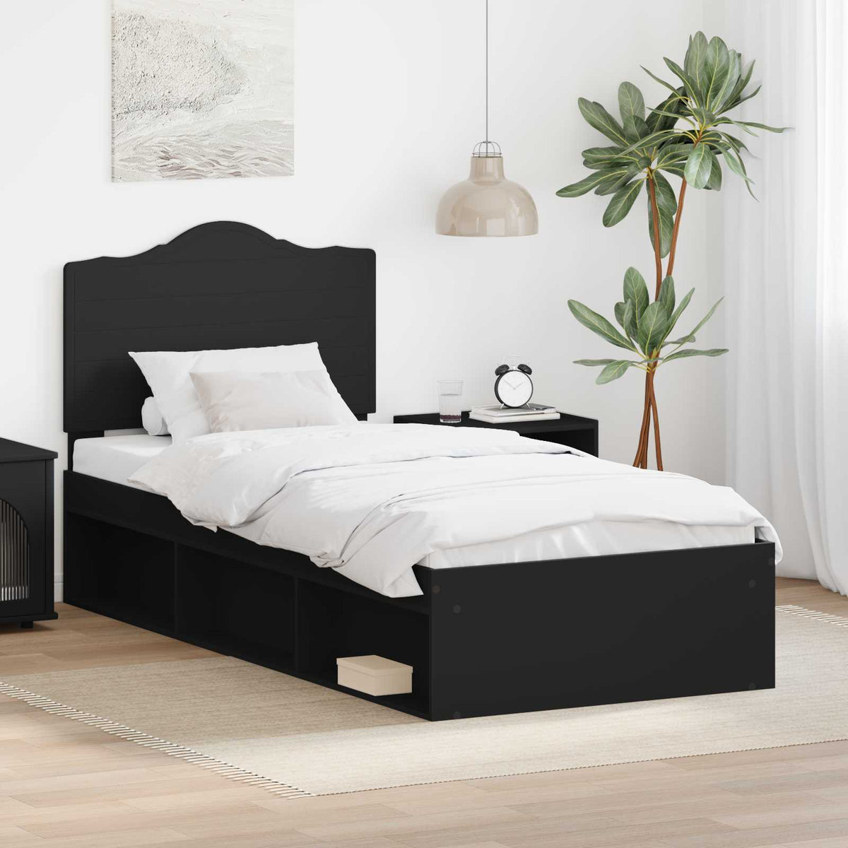 Bedframe met hoofdeinde Zwart 90 x 200 cm Massief grenenhout is nu te koop bij PeponiXL, paradijselijk wonen!