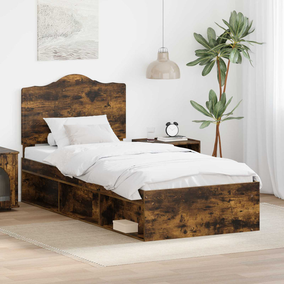 Bedframe Gerookt eiken 90 x 200 cm Massief grenenhout is nu te koop bij PeponiXL, paradijselijk wonen!