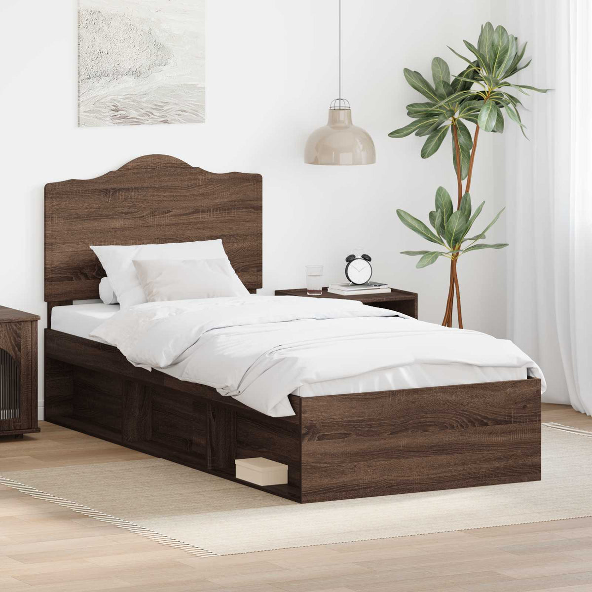 Bedframe Bruin Eiken 90 x 190 cm Massief grenenhout is nu te koop bij PeponiXL, paradijselijk wonen!