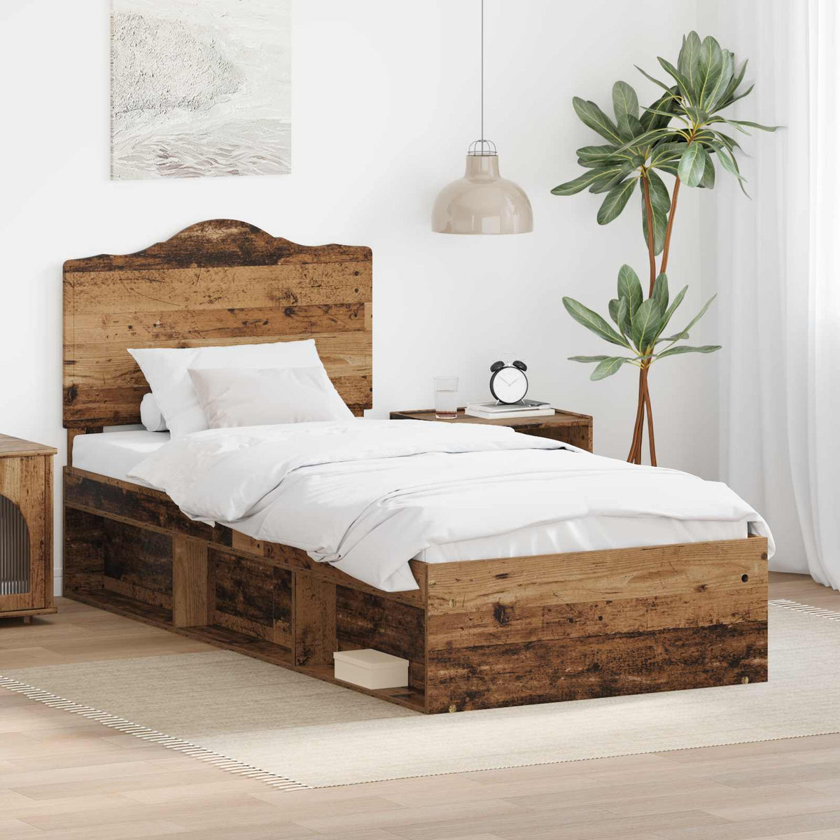 Bedframe met hoofdeinde Oudhout 75 x 190 cm Massief grenenhout is nu te koop bij PeponiXL, paradijselijk wonen!