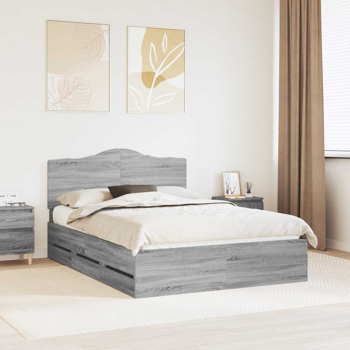 Bedframe met lade Grijs sonoma 140 x 200 cm Ingenieurshout is nu te koop bij PeponiXL, paradijselijk wonen!