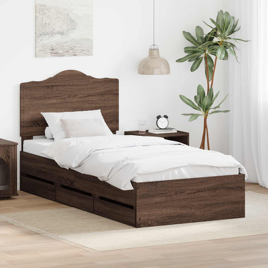 Bedframe met lade Bruine eik 90 x 200 cm Ingenieurshout is nu te koop bij PeponiXL, paradijselijk wonen!