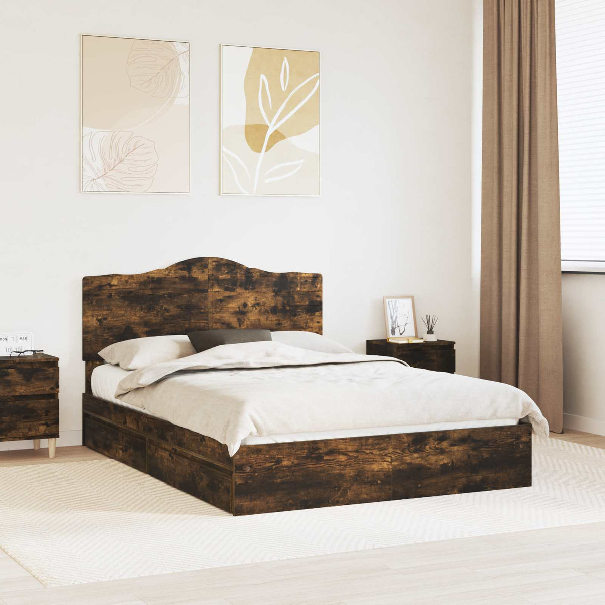Opslag bed met lade Gerookt eiken 160 x 200 cm Bewerkt hout is nu te koop bij PeponiXL, paradijselijk wonen!