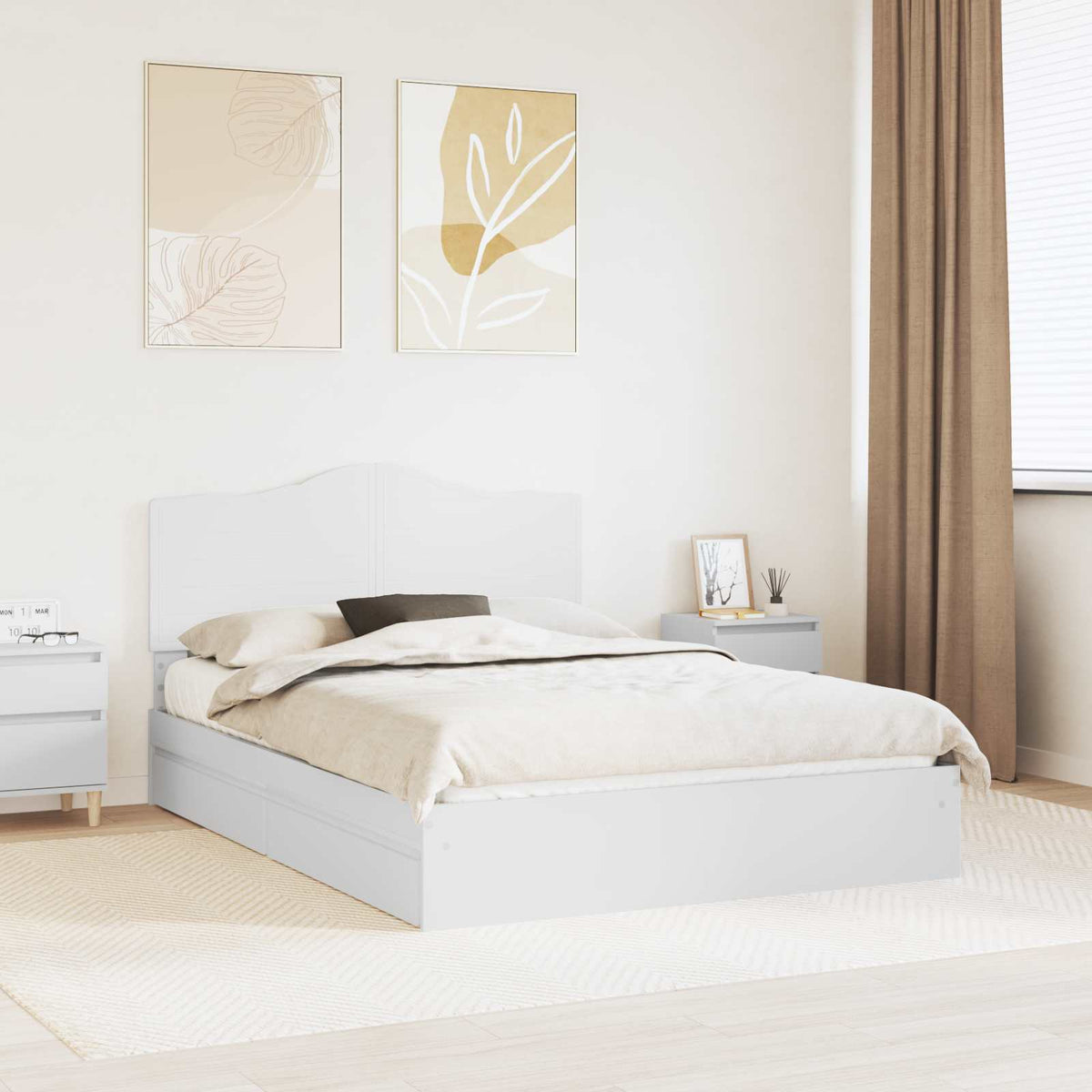 Opslag bed met hoofdeinde Wit 140 x 200 cm Bewerkt hout is nu te koop bij PeponiXL, paradijselijk wonen!