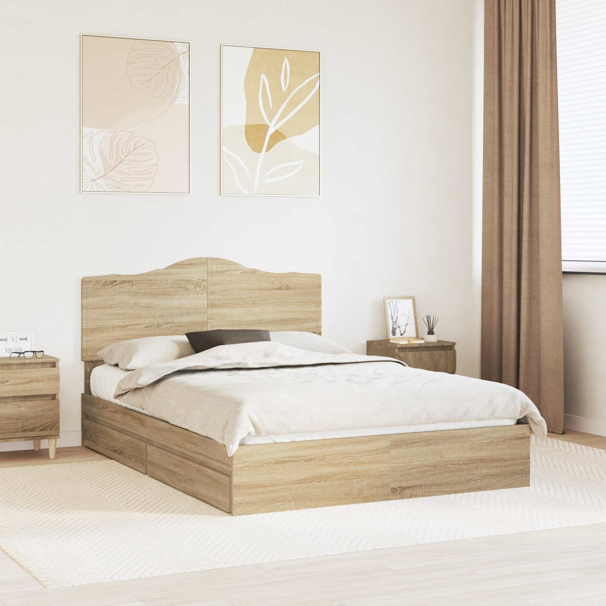 Opslag bed met lade Sonoma Eiken 140 x 190 cm Bewerkt hout is nu te koop bij PeponiXL, paradijselijk wonen!