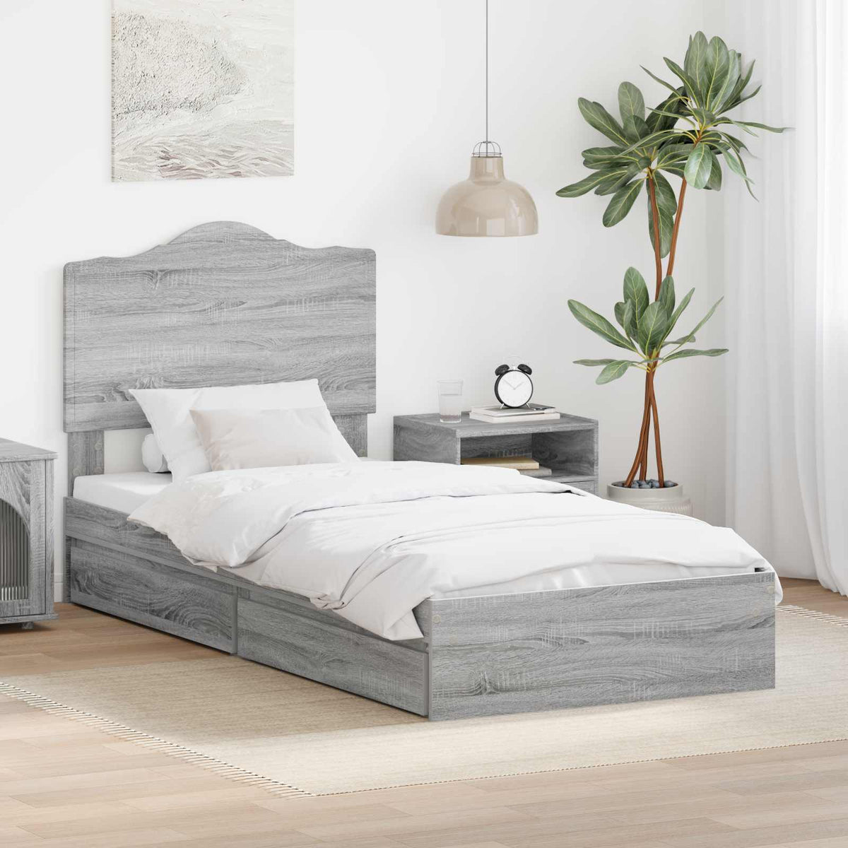 Opslag bed met lade Grijs Sonoma 70 x 190 cm Bewerkt hout is nu te koop bij PeponiXL, paradijselijk wonen!