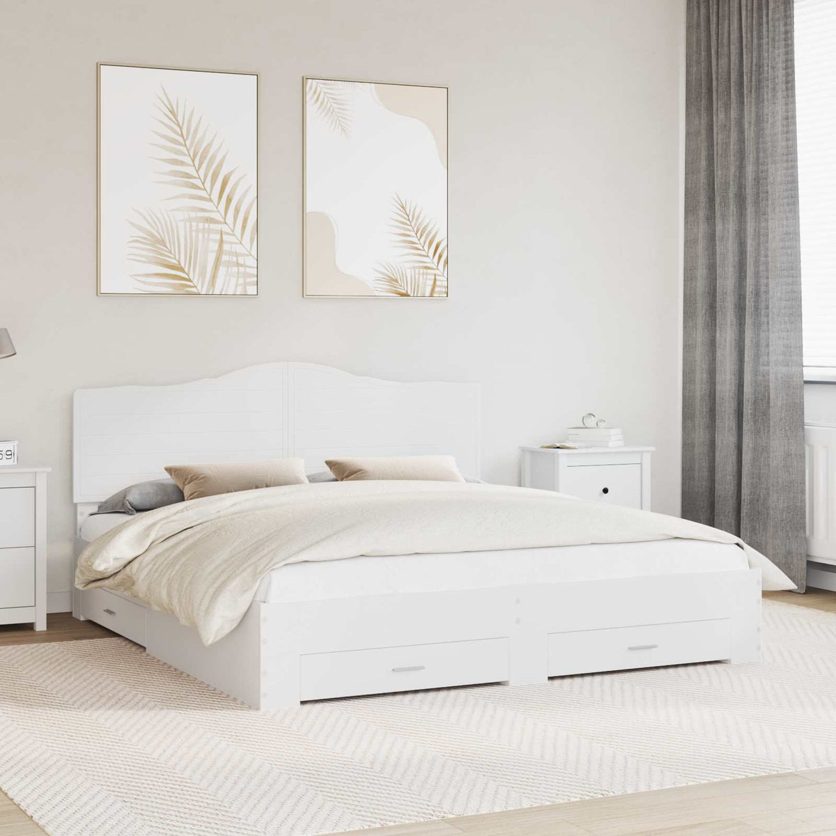Bedframe met hoofdeinde met lade Wit 180 x 200 cm Bewerkt hout is nu te koop bij PeponiXL, paradijselijk wonen!