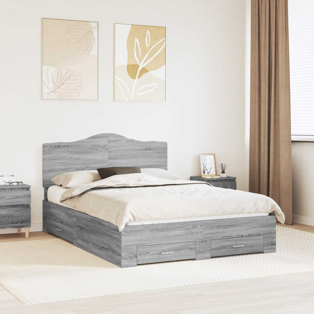 Bedframe met hoofdeinde Grijs Sonoma 150 x 200 cm Bewerkt hout is nu te koop bij PeponiXL, paradijselijk wonen!