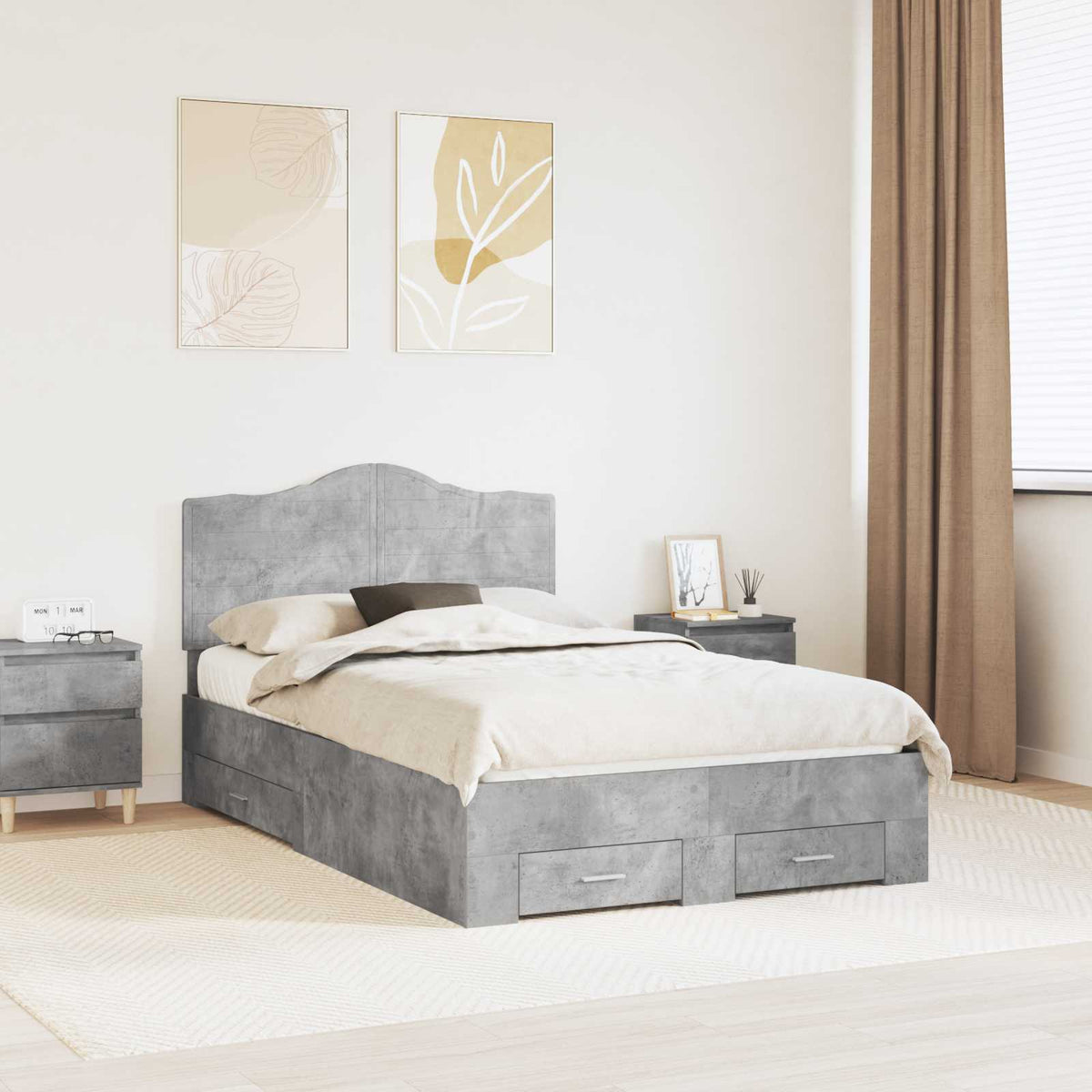 Bedframe met hoofdeinde Beton Grijs 120 x 200 cm Bewerkt hout is nu te koop bij PeponiXL, paradijselijk wonen!
