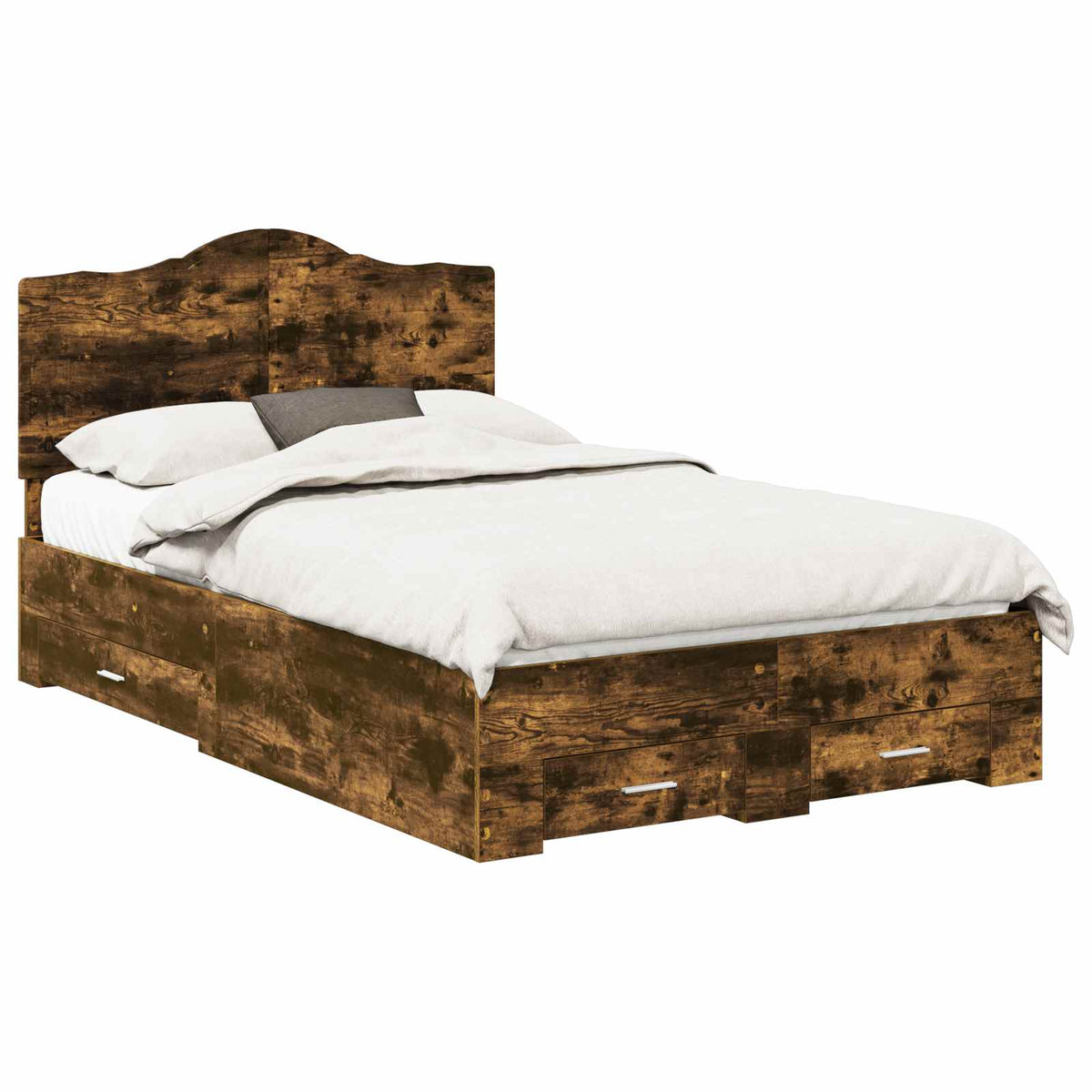Bedframe met hoofdeinde Gerookt eiken 120 x 200 cm Bewerkt hout is nu te koop bij PeponiXL, paradijselijk wonen!