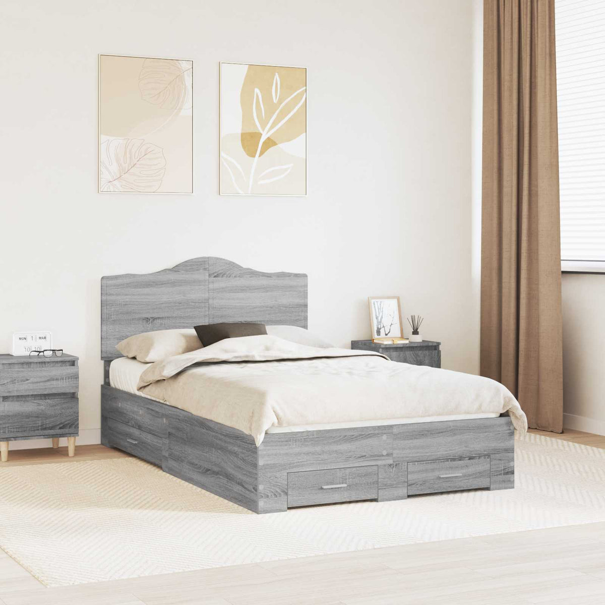 Bedframe met hoofdeinde Grijs Sonoma 120 x 190 cm Bewerkt hout is nu te koop bij PeponiXL, paradijselijk wonen!