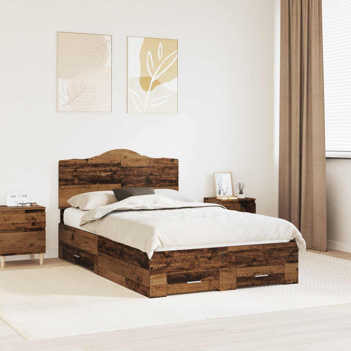 Bedframe met hoofdeinde Oudhout 120 x 190 cm Bewerkt hout is nu te koop bij PeponiXL, paradijselijk wonen!