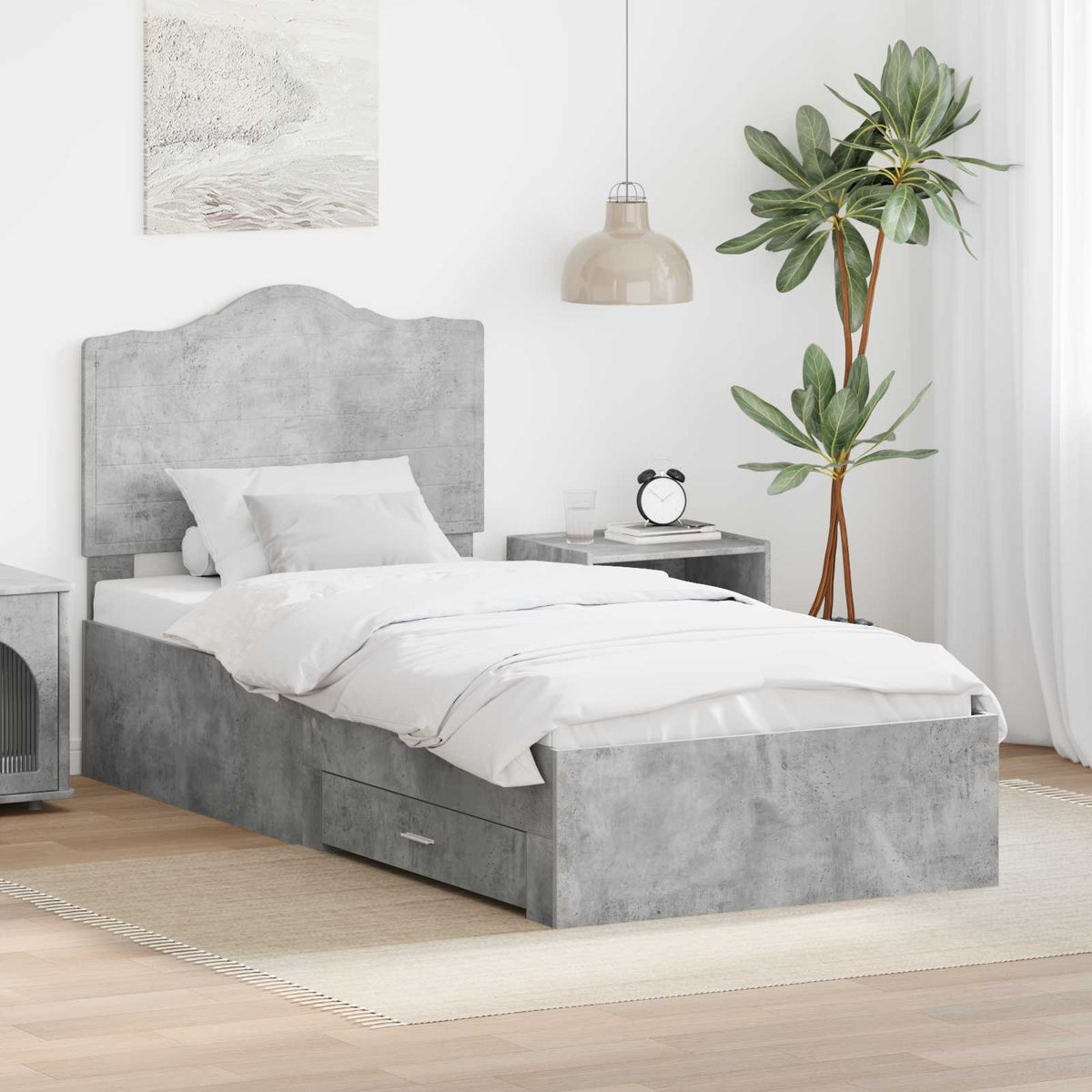 Bedframe met hoofdeinde Beton Grijs 100 x 200 cm Bewerkt hout is nu te koop bij PeponiXL, paradijselijk wonen!