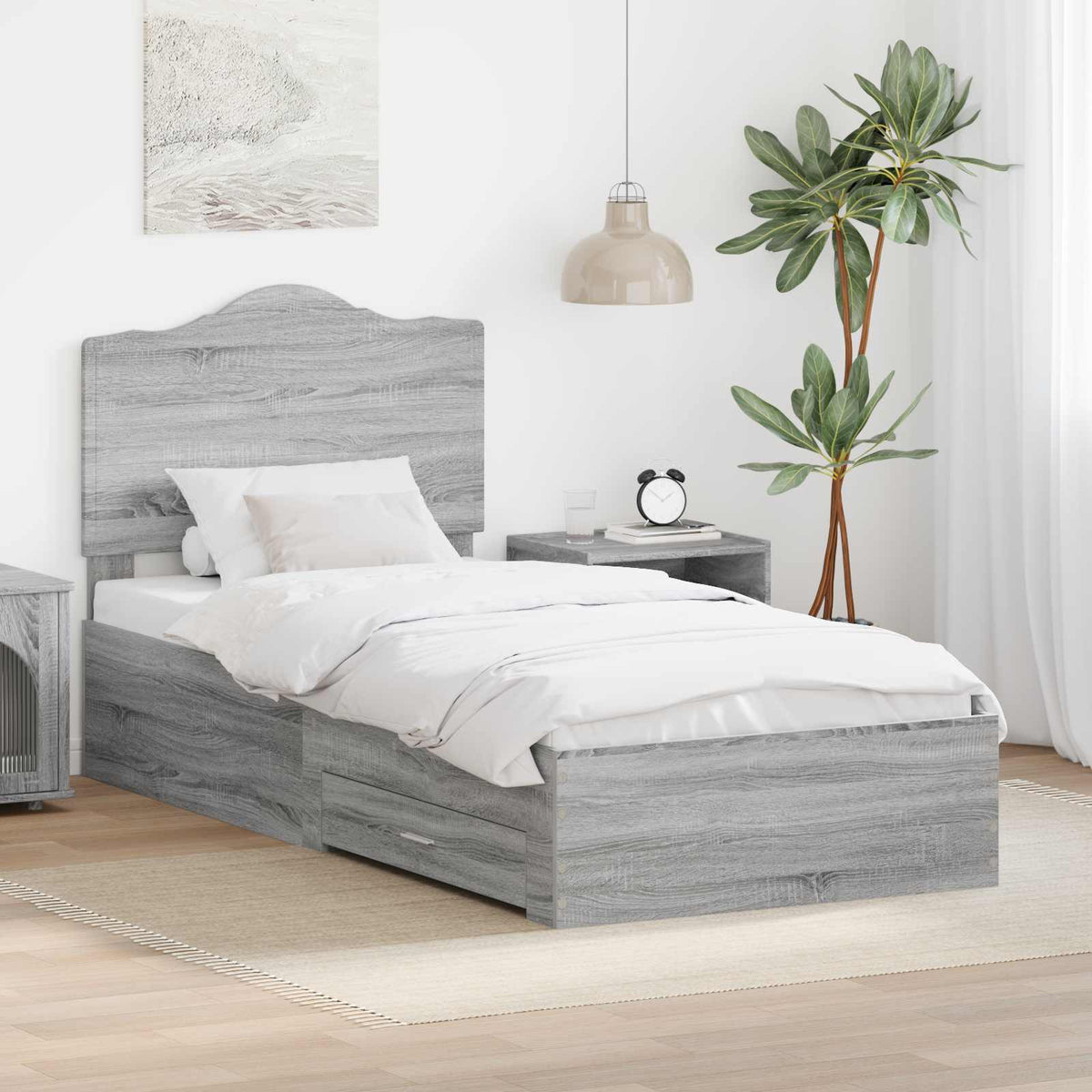 Bedframe met hoofdeinde Grijs Sonoma 90 x 190 cm Bewerkt hout is nu te koop bij PeponiXL, paradijselijk wonen!