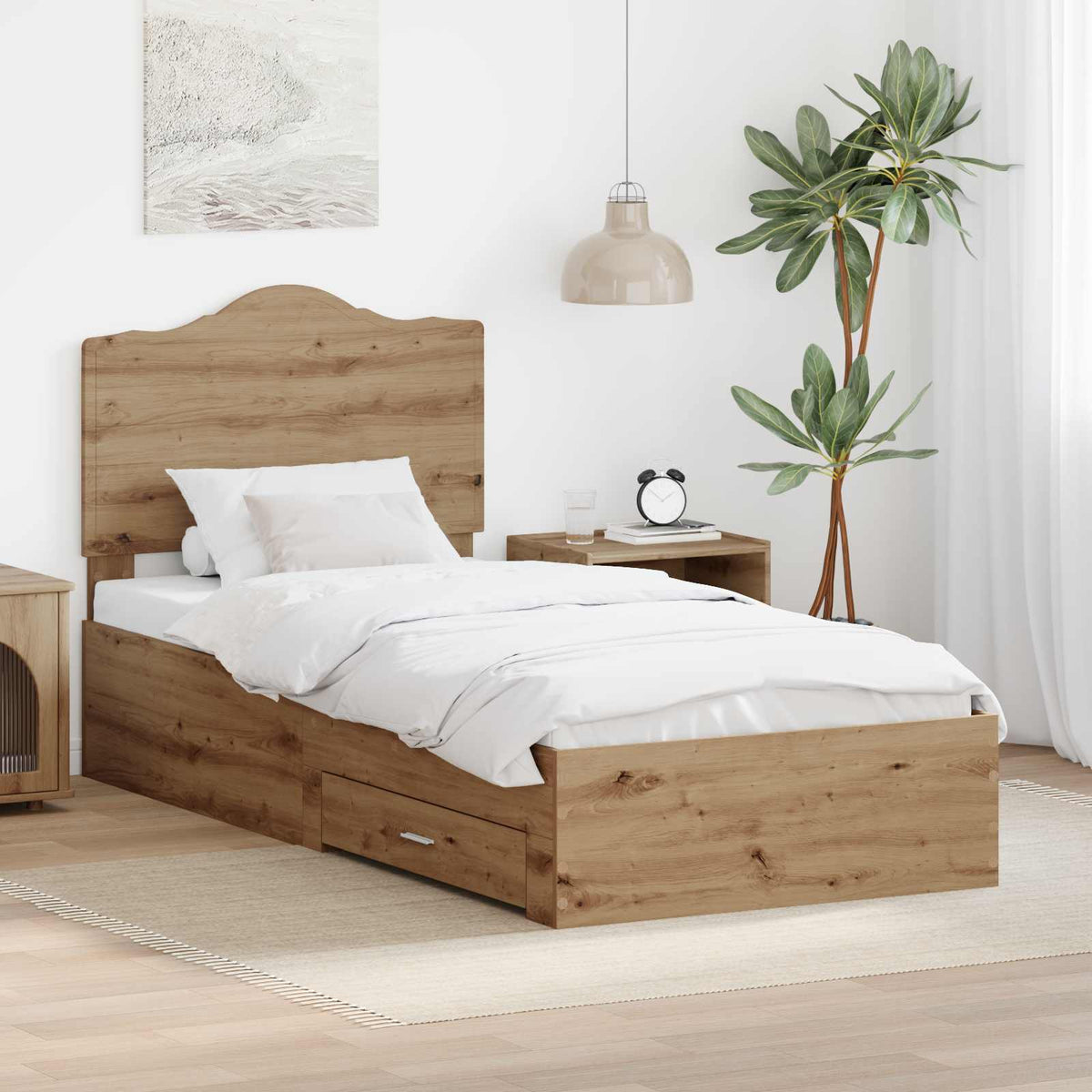 Bedframe met hoofdeinde Artisan Eiken 90 x 190 cm Bewerkt hout is nu te koop bij PeponiXL, paradijselijk wonen!