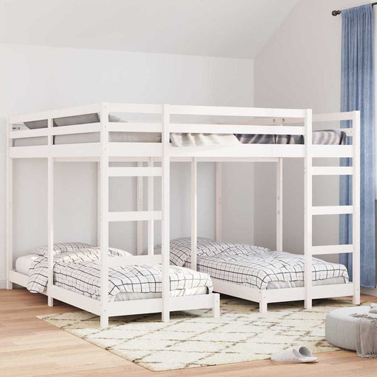 Drie-hoog Bunk Bed Frame Wit 200 x 200 cm Massief grenenhout is nu te koop bij PeponiXL, paradijselijk wonen!