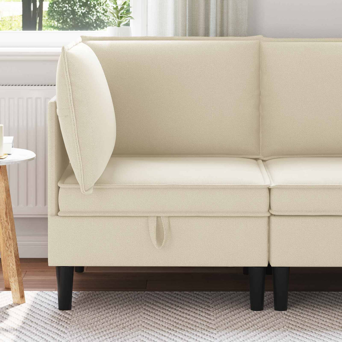 Hoeksofa met Opbergruimte Crèmekleurig Fluweel is nu te koop bij PeponiXL, paradijselijk wonen!