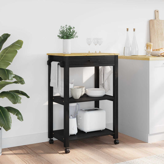 Keuken Trolley MONZA Zwart 60 x 40 x 88,5 cm Massief Vurenhout is nu te koop bij PeponiXL, paradijselijk wonen!