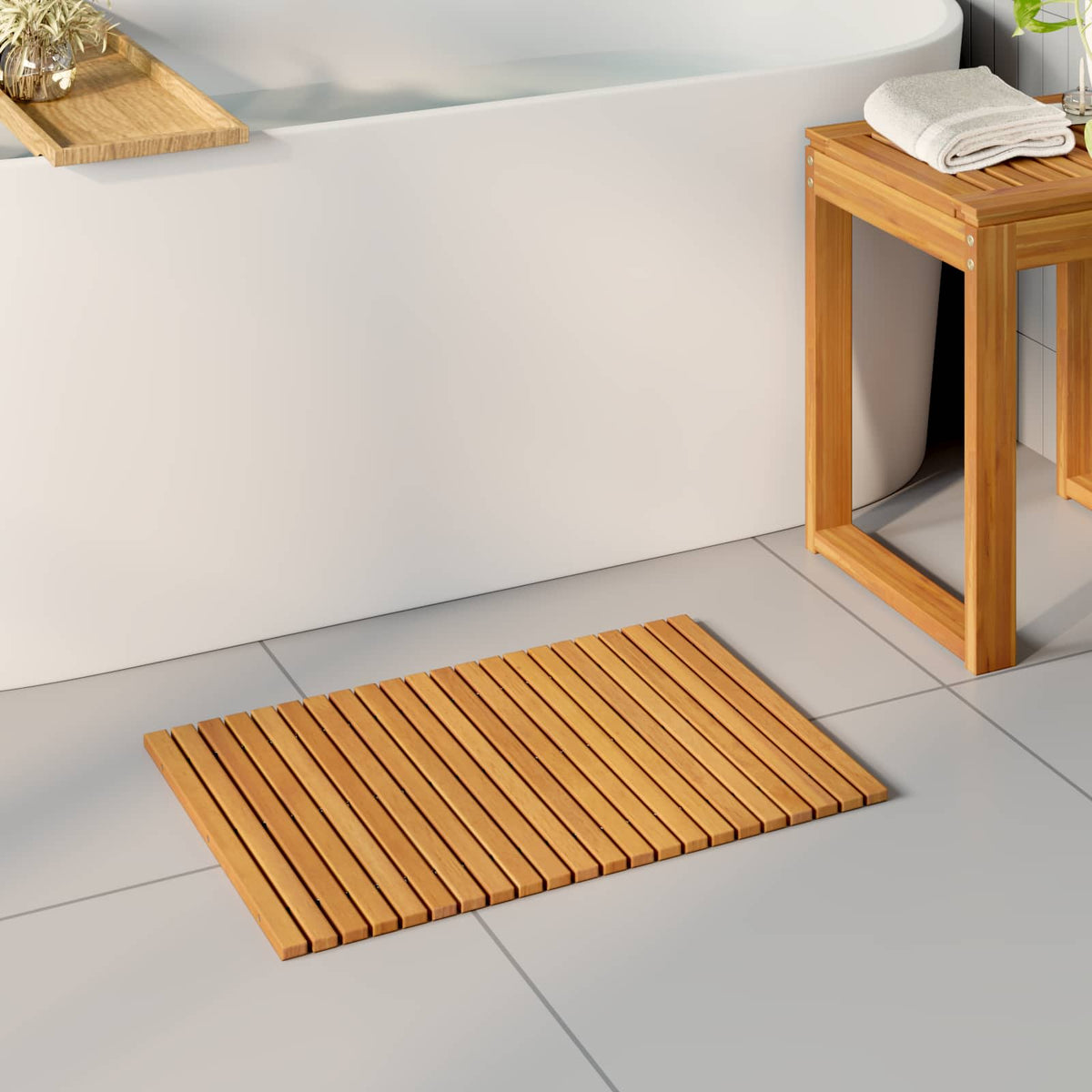 Badmat Bruin 60 x 40 cm Massief Acaciahout is nu te koop bij PeponiXL, paradijselijk wonen!