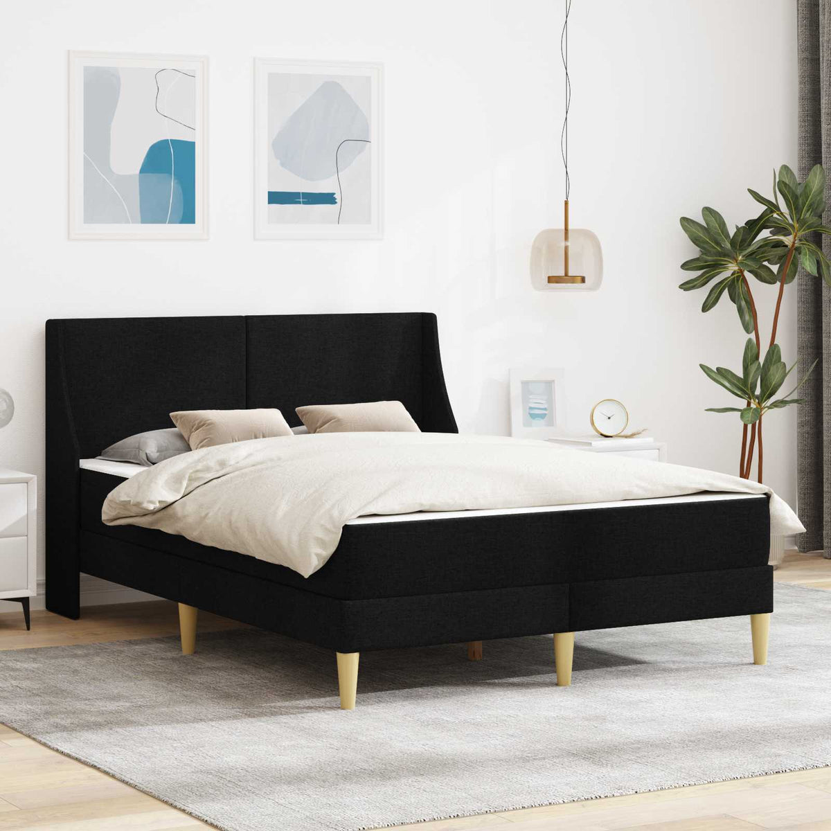 Bedframe met matras met hoofdeinde Zwart 160 x 200 cm Polyester is nu te koop bij PeponiXL, paradijselijk wonen!