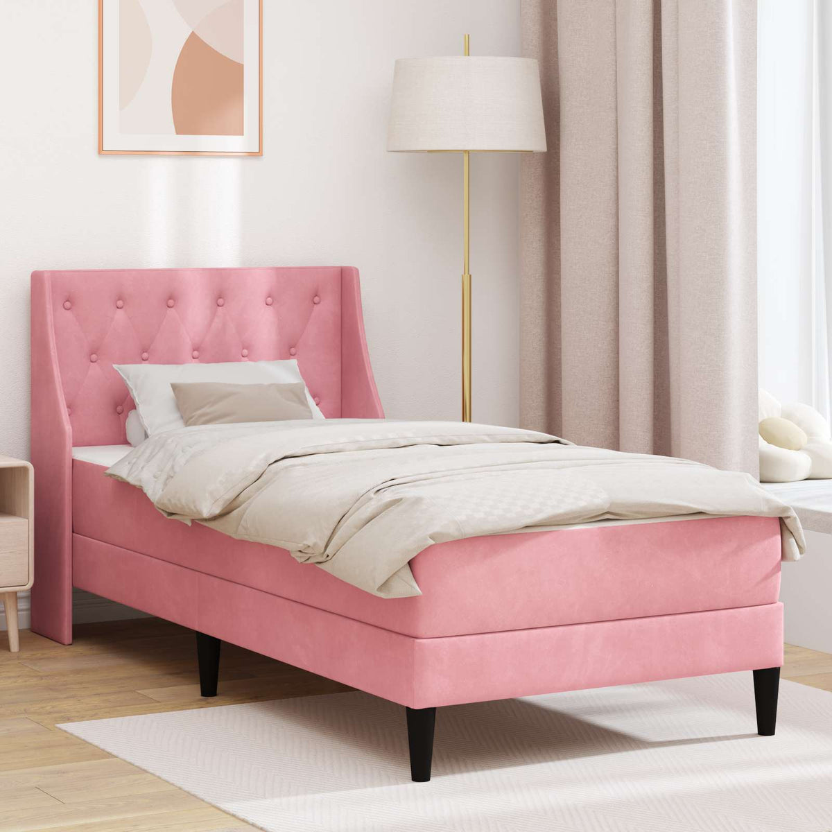 Bedframe met matras met matras Roze 100 x 200 cm Fluweel is nu te koop bij PeponiXL, paradijselijk wonen!