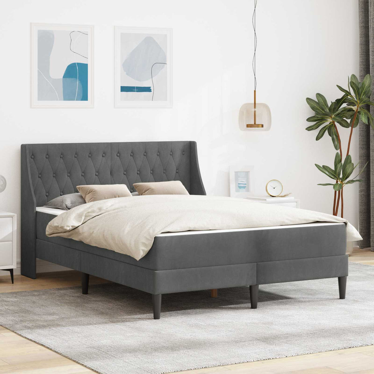 Bedframe met matras met matras Donkergrijs 140 x 190 cm Fluweel is nu te koop bij PeponiXL, paradijselijk wonen!