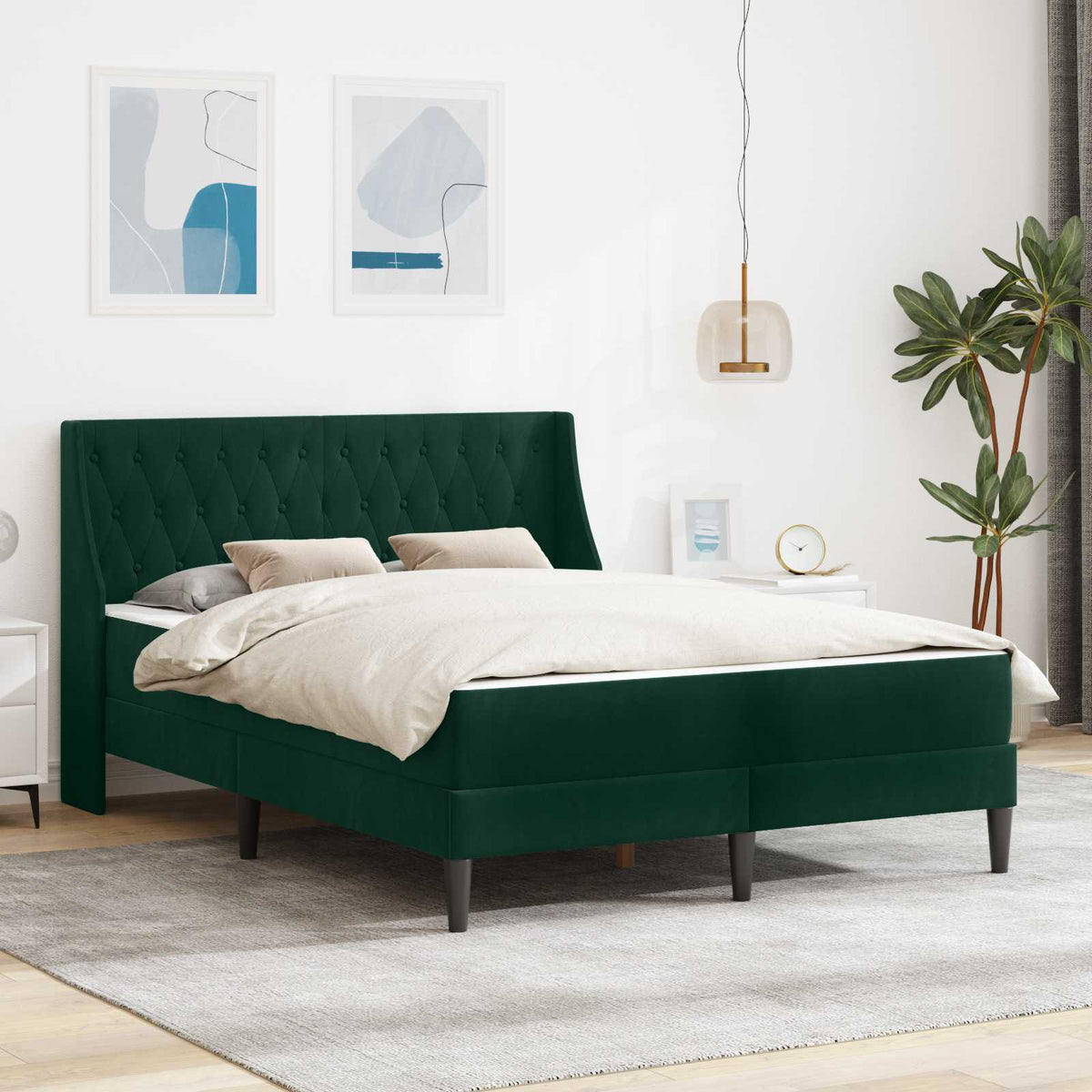 Bedframe met matras met matras Donkergroen 140 x 200 cm Fluweel is nu te koop bij PeponiXL, paradijselijk wonen!