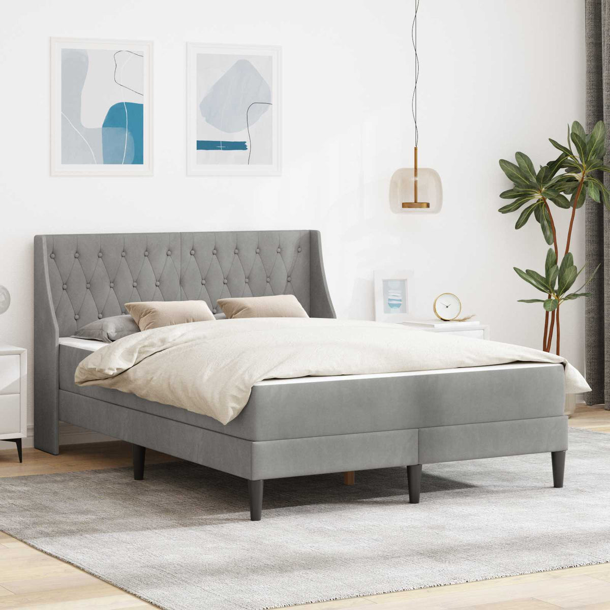 Bedframe met matras met matras Lichtgrijs 160 x 200 cm Fluweel is nu te koop bij PeponiXL, paradijselijk wonen!