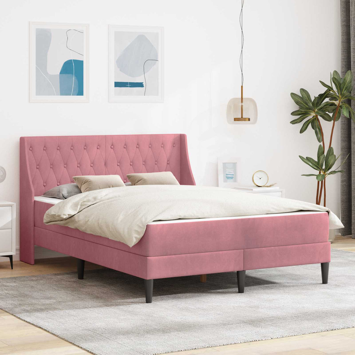 Bedframe met matras met matras Roze 180 x 200 cm Fluweel is nu te koop bij PeponiXL, paradijselijk wonen!