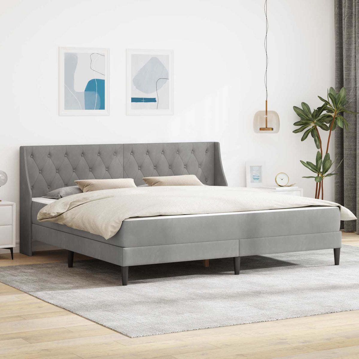 Bedframe met matras met matras Lichtgrijs 200 x 200 cm Fluweel is nu te koop bij PeponiXL, paradijselijk wonen!
