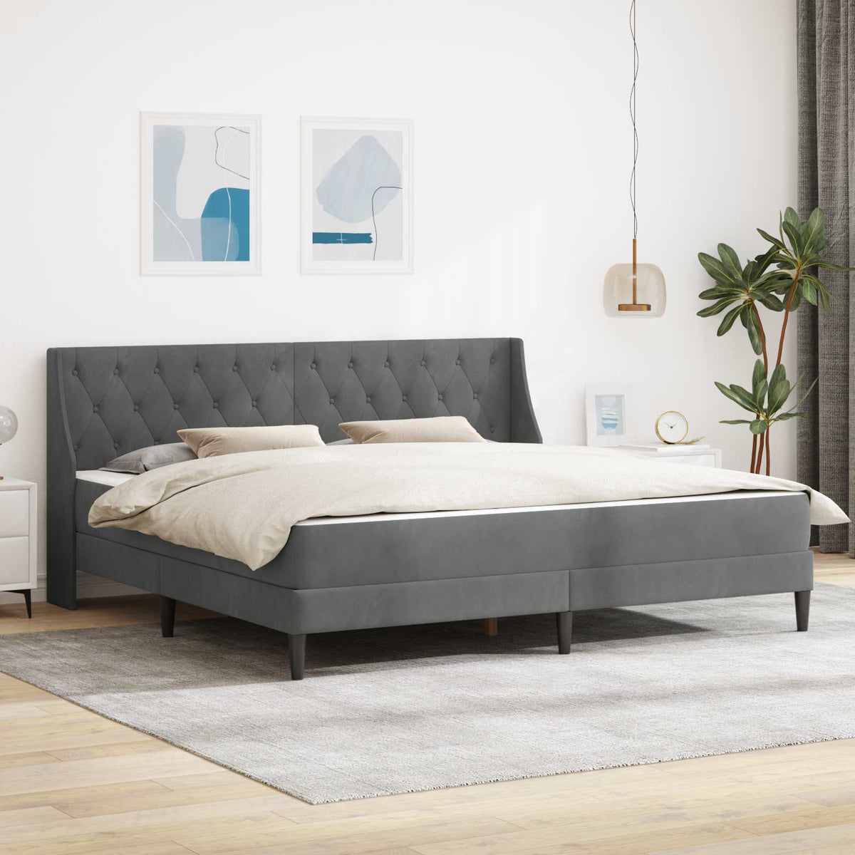 Bedframe met matras met matras Donkergrijs 200 x 200 cm Fluweel is nu te koop bij PeponiXL, paradijselijk wonen!