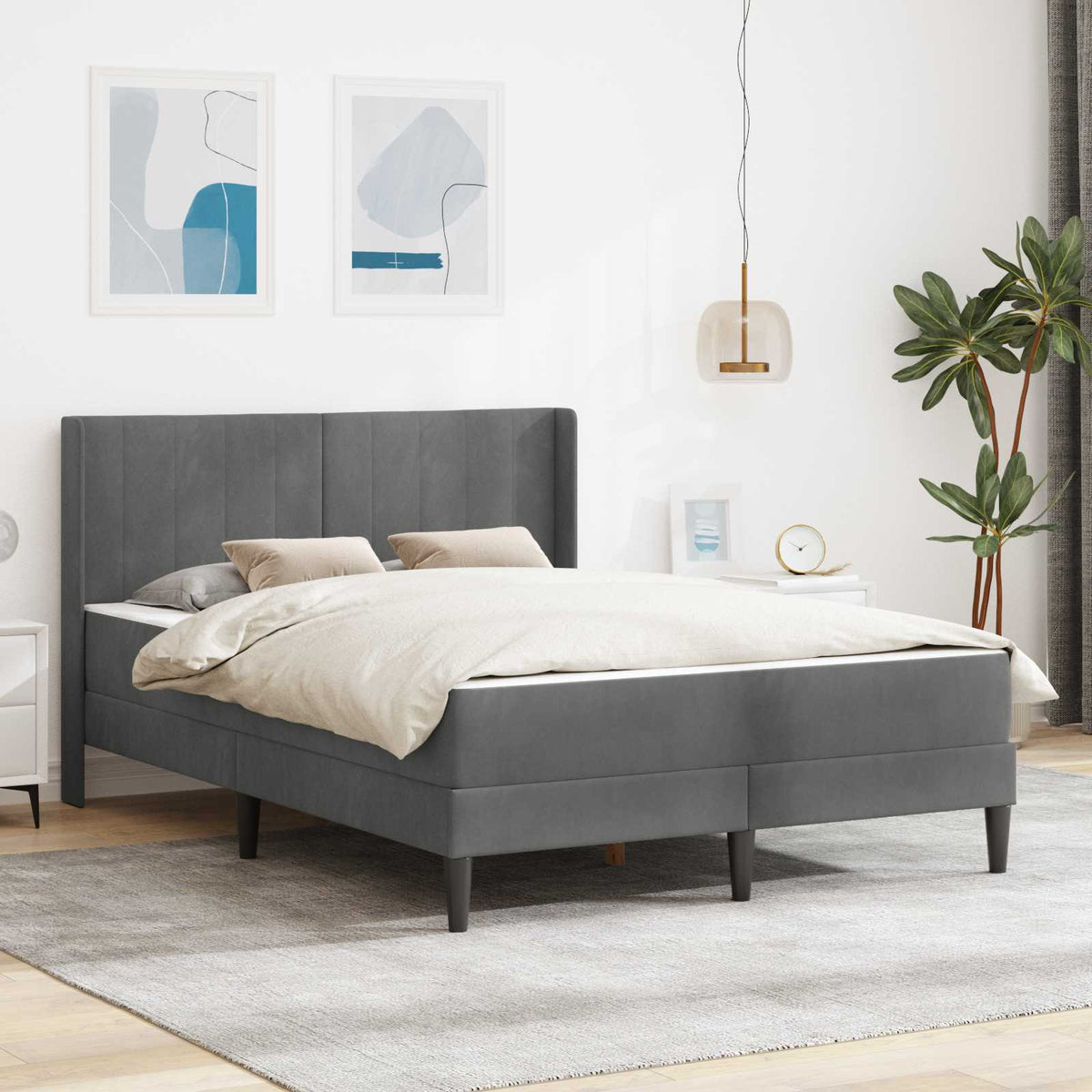 Bedframe met matras Donkergrijs 140 x 190 cm Fluweel is nu te koop bij PeponiXL, paradijselijk wonen!