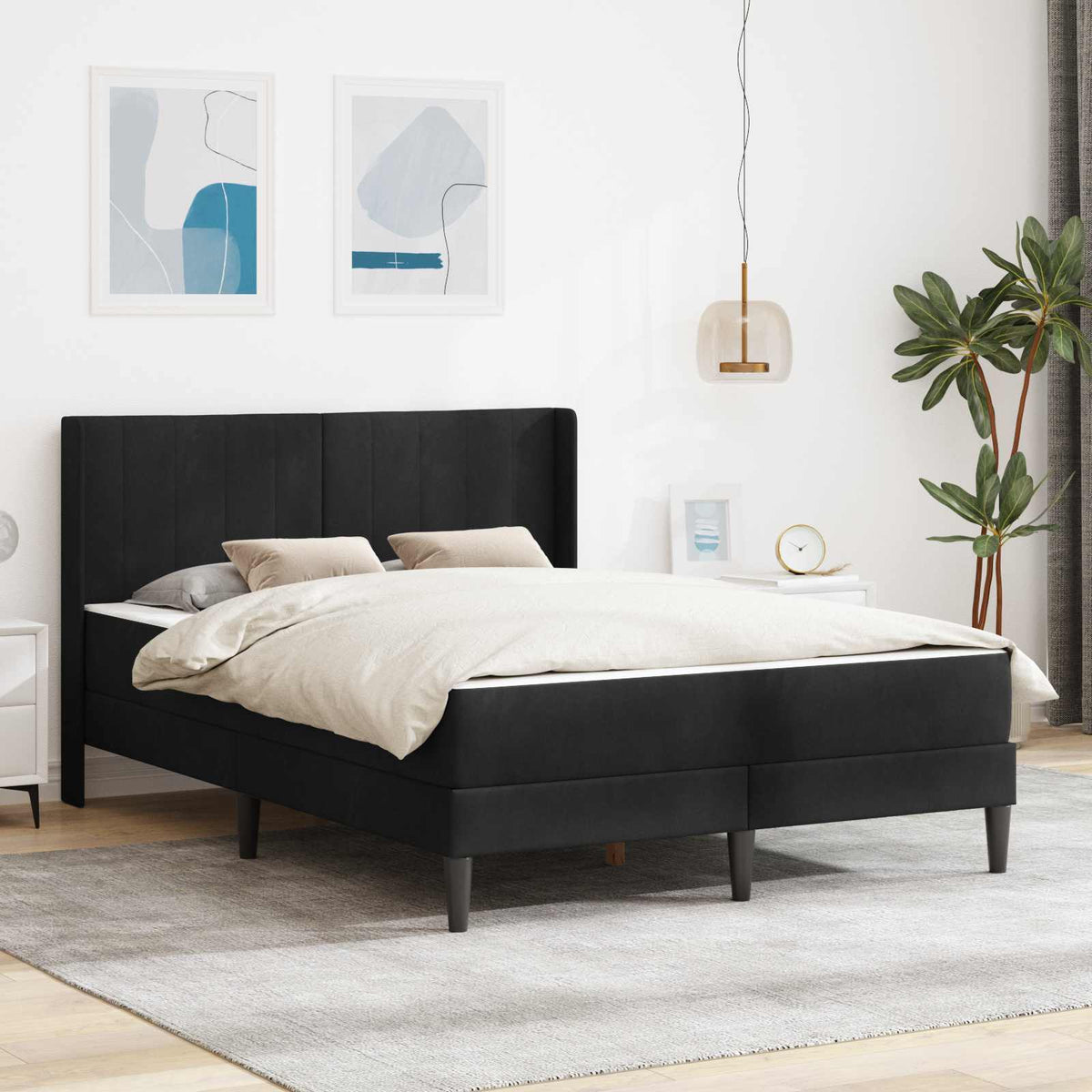 Bedframe met matras met hoofdeinde Zwart 140 x 200 cm Fluweel is nu te koop bij PeponiXL, paradijselijk wonen!