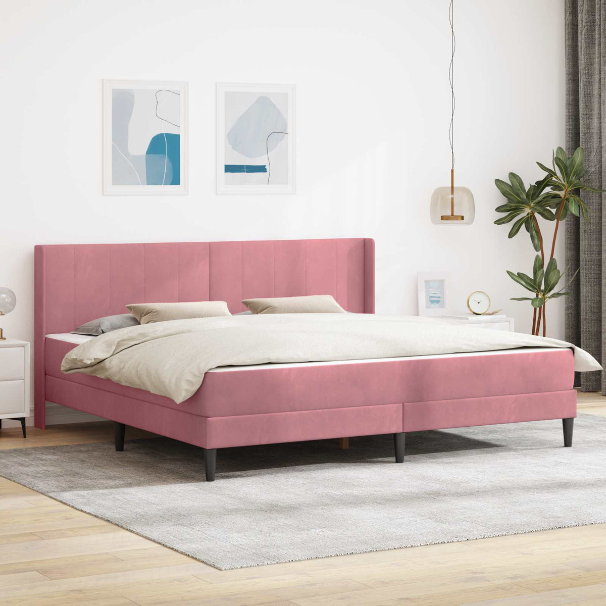 Bedframe met matras met hoofdeinde Roze 180 x 200 cm Fluweel is nu te koop bij PeponiXL, paradijselijk wonen!