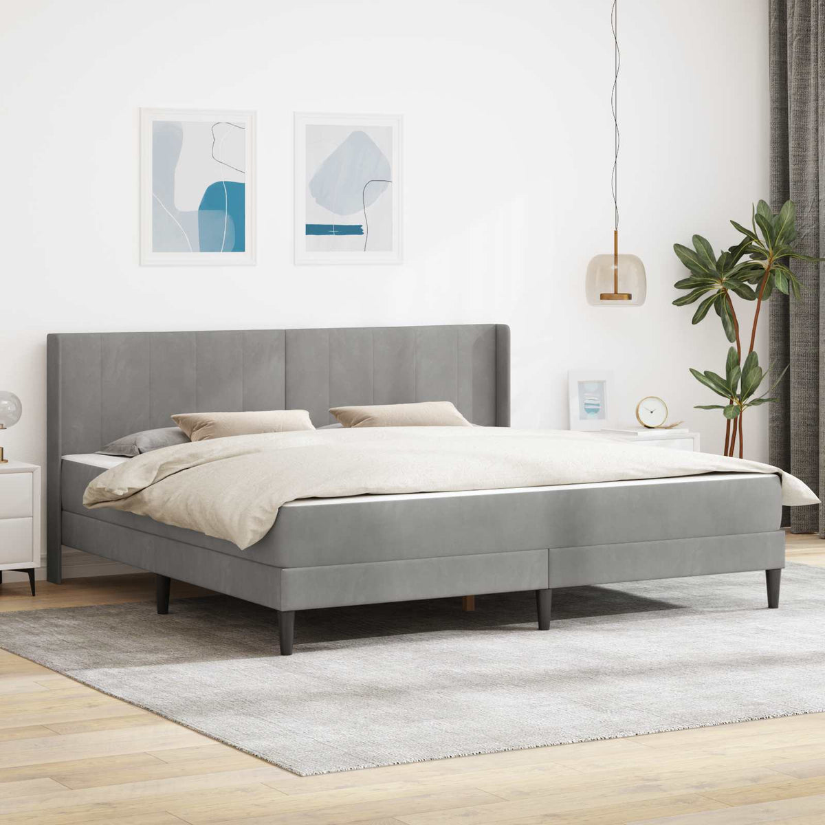 Bedframe met matras Lichtgrijs 200 x 200 cm Fluweel is nu te koop bij PeponiXL, paradijselijk wonen!