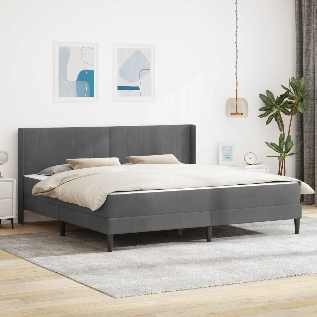 Bedframe met matras Donkergrijs 200 x 200 cm Fluweel is nu te koop bij PeponiXL, paradijselijk wonen!