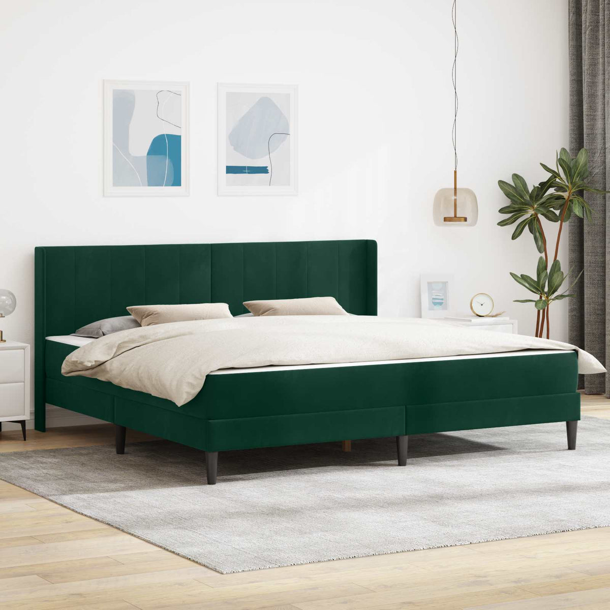 Bedframe met matras Donkergroen 200 x 200 cm Fluweel is nu te koop bij PeponiXL, paradijselijk wonen!