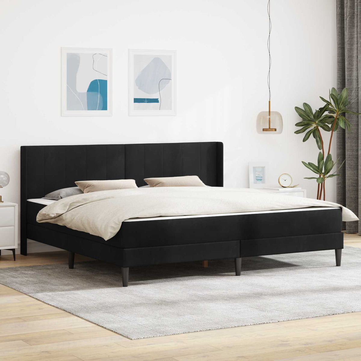 Bedframe met matras met hoofdeinde Zwart 200 x 200 cm Fluweel is nu te koop bij PeponiXL, paradijselijk wonen!