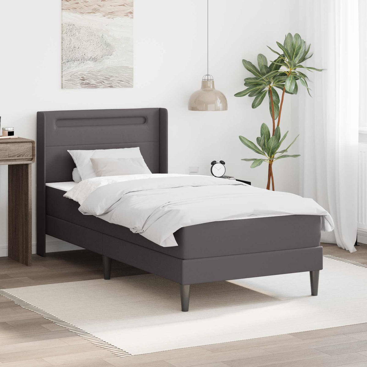 Bedframe met matras Grijs 90 x 190 cm Kunstleer is nu te koop bij PeponiXL, paradijselijk wonen!